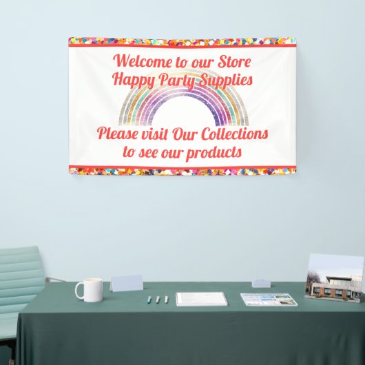 Leuke moderne kleurrijke pastel regenboog Jouw tek Spandoek (Beurs)