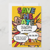 Leuke moderne kleurrijke stripboek bruiloft save the date (Voorkant)