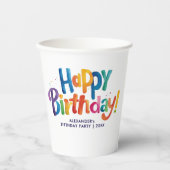 Leuke moderne kleurrijke verjaardagsfeestje regenb papieren bekers (Voorkant)