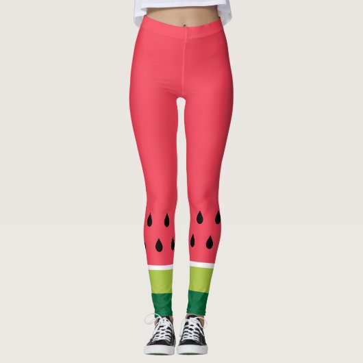 Leuke moderne koraal roze groene watermeloen meloe leggings (Voorkant)