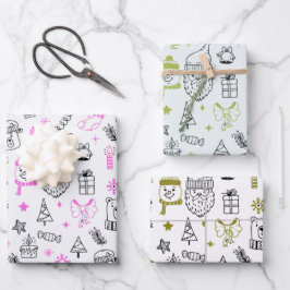 Leuke Moderne Lijntekening Vakantie Thema Kerstmis Inpakpapier Vel