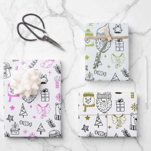 Leuke Moderne Lijntekening Vakantie Thema Kerstmis Inpakpapier Vel (Voorkant)