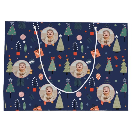 Leuke Moderne Marine blauw Grappige Kerstmis Foto Groot Cadeauzakje (Achterkant)