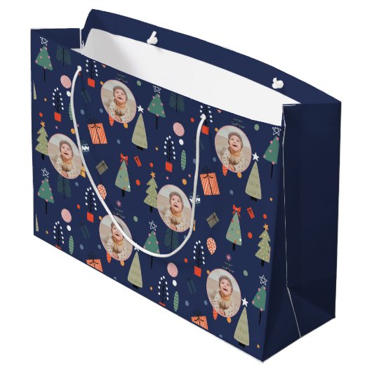 Leuke Moderne Marine blauw Grappige Kerstmis Foto Groot Cadeauzakje (Achterkant Gekanteld)