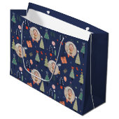 Leuke Moderne Marine blauw Grappige Kerstmis Foto Groot Cadeauzakje (Voorkant Gekanteld)