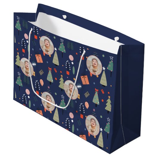 Leuke Moderne Marine blauw Grappige Kerstmis Foto Groot Cadeauzakje (Voorkant Gekanteld)