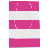 Leuke Moderne Meisje Hot Roze Wit Strepen Medium Cadeauzakje (Voorkant)