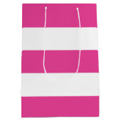 Leuke Moderne Meisje Hot Roze Wit Strepen Medium Cadeauzakje (Achterkant)