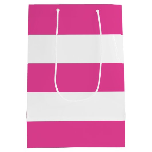 Leuke Moderne Meisje Hot Roze Wit Strepen Medium Cadeauzakje (Achterkant)