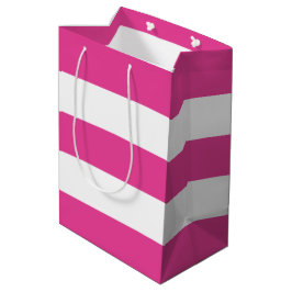 Leuke Moderne Meisje Hot Roze Wit Strepen Medium Cadeauzakje