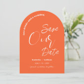 Leuke moderne Oranje zomerbruiloft Save the Date Kaart (Staand voorkant)