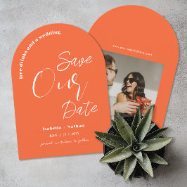 Leuke moderne Oranje zomerbruiloft Save the Date Kaart