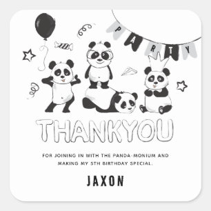 Leuke moderne panda bedankt kinderen verjaardag  vierkante sticker