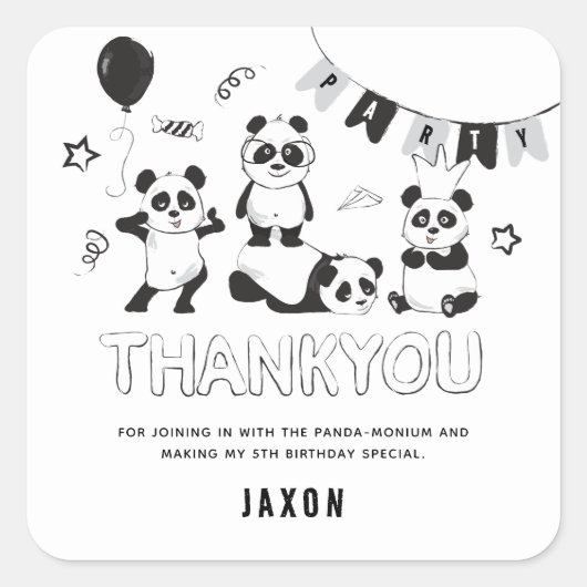 Leuke moderne panda bedankt kinderen verjaardag  vierkante sticker (Voorkant)