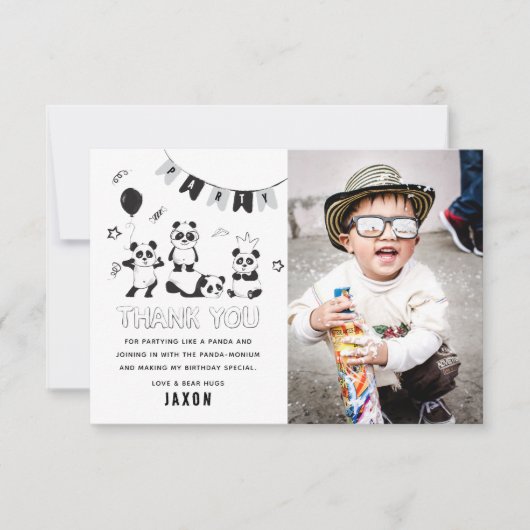 Leuke moderne panda kids verjaardag bedankkaart (Voorkant)