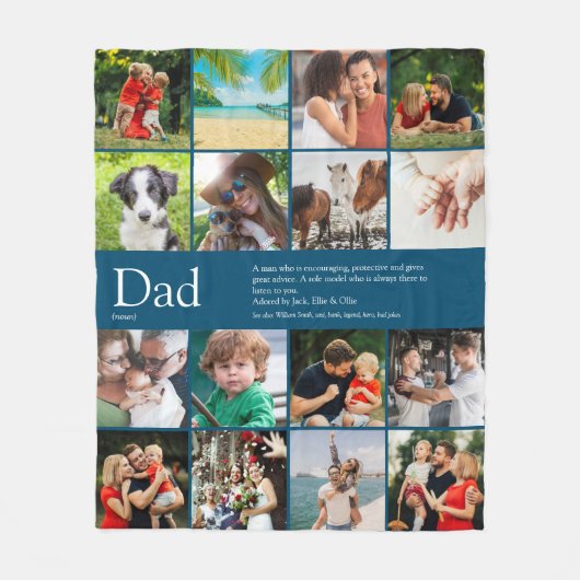 Leuke moderne papa definitie foto collage blauw fleece deken (Voorkant)