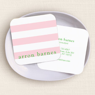 Leuke moderne preppy roze groen gestreept vierkante visitekaartje