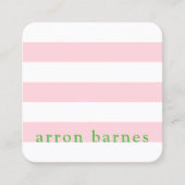 Leuke moderne preppy roze groen gestreept vierkante visitekaartje (Voorkant)