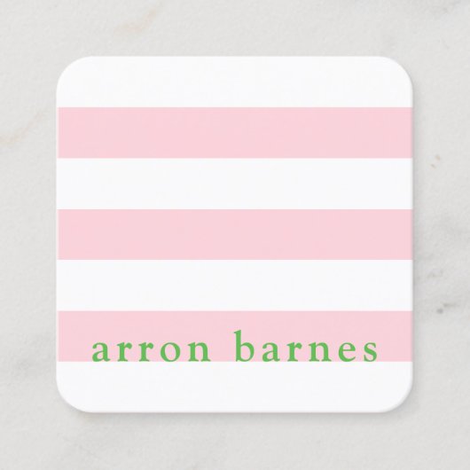 Leuke moderne preppy roze groen gestreept vierkante visitekaartje (Voorkant)