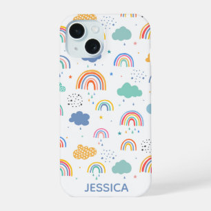 Leuke moderne regenbogen & wolken patroon geperson iPhone 15 case