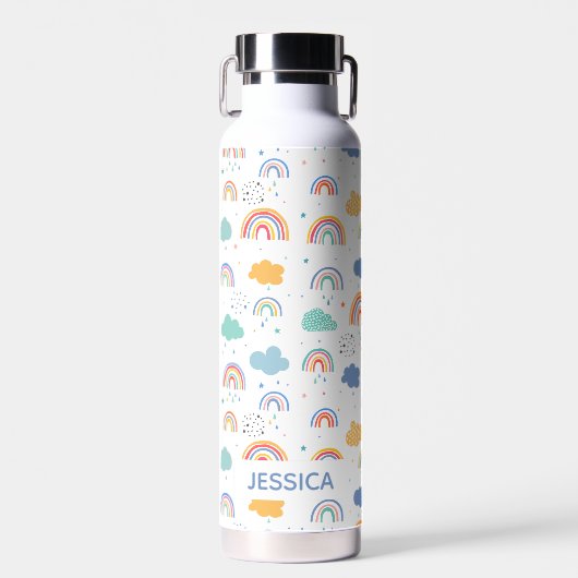 Leuke moderne regenbogen & wolken patroon geperson waterfles (Voorkant)