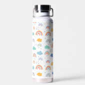Leuke moderne regenbogen & wolken patroon geperson waterfles (Achterkant)
