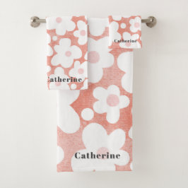 Leuke Moderne Retro Daisy Patroon Roze Naam Bad Handdoek