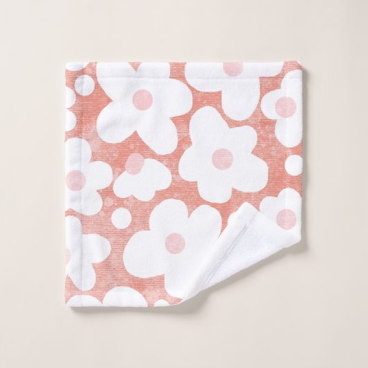 Leuke Moderne Retro Daisy Patroon Roze Naam Bad Handdoek (Wasdoekje)