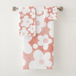 Leuke Moderne Retro Daisy Patroon Roze Terracotta Bad Handdoek
