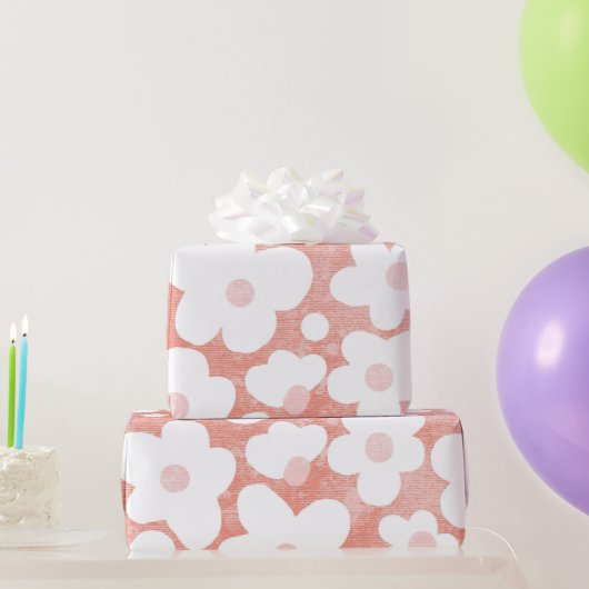 Leuke Moderne Retro Daisy Patroon Roze Terracotta Cadeaupapier (Feestgeschenken)