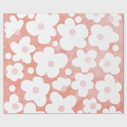Leuke Moderne Retro Daisy Patroon Roze Terracotta Cadeaupapier (Vlak)