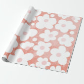 Leuke Moderne Retro Daisy Patroon Roze Terracotta Cadeaupapier (Uitgerold)