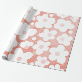 Leuke Moderne Retro Daisy Patroon Roze Terracotta Cadeaupapier