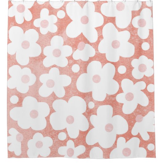 Leuke Moderne Retro Daisy Patroon Roze Terracotta Douchegordijn (Voorkant)