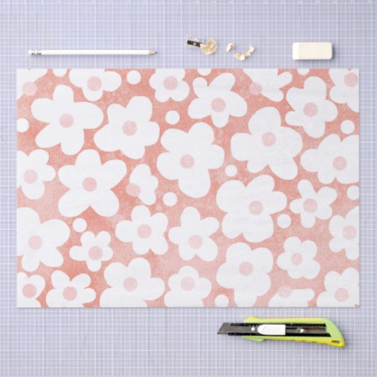 Leuke moderne retro Daisy roze terracotta Tissuepapier (Craft)