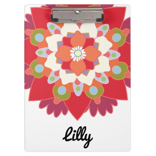 Leuke Moderne Rode Bloemen Lotus Mandala Gepersona Klembord (Voorkant)