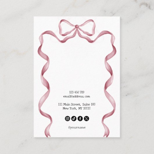 Leuke moderne roze boog lint oorbel display visitekaartje (Achterkant)