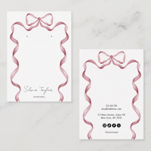Leuke moderne roze boog lint oorbel display visitekaartje (Voorkant / Achterkant)