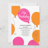 Leuke Moderne Roze Oranje Ballonnen 21e Verjaardag Kaart (Voorkant)