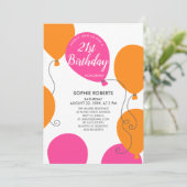 Leuke Moderne Roze Oranje Ballonnen 21e Verjaardag Kaart (Staand voorkant)