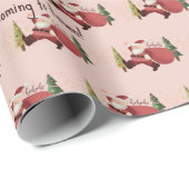 Leuke moderne Santa Pink Christmas Custom Phrases Cadeaupapier (Rol Hoek)
