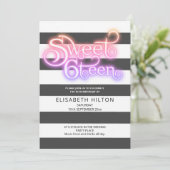 Leuke moderne strepen typografie sweet sixteen kaart (Staand voorkant)