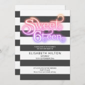 Leuke moderne strepen typografie sweet sixteen kaart (Voorkant / Achterkant)