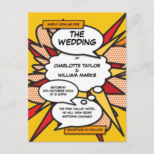 Leuke moderne stripboek popart bruiloft uitnodiging briefkaart (Voorkant)