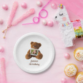 Leuke moderne teddybeer foto verjaardag papieren bordje (Feest)