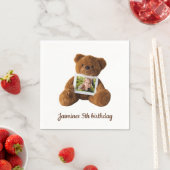 Leuke moderne teddybeer foto verjaardag servet (Insitu)