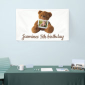 Leuke moderne teddybeer foto verjaardag spandoek (Beurs)