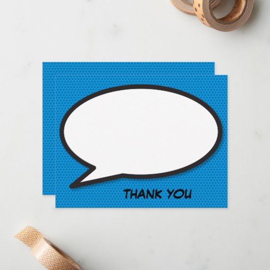 Leuke moderne tekstballonbericht in stripboekstijl notitiekaartje (Voorkant / Achterkant in situ)