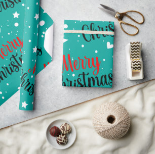 Leuke moderne turquoise Kerstmis-script Cadeaupapier