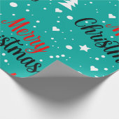 Leuke moderne turquoise Kerstmis-script Cadeaupapier (Hoek)